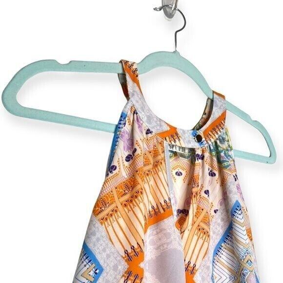 Spense top halter neck sleeveless multicolor geometric boho festival preppy S - Picture 7 of 8